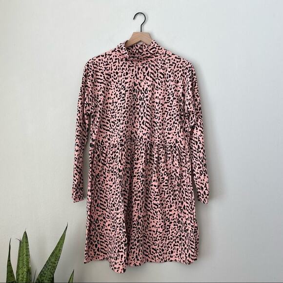 Missguided High Neck Jersey Smock Blush Pink Leopard Print Dress - Picture 2 of 8